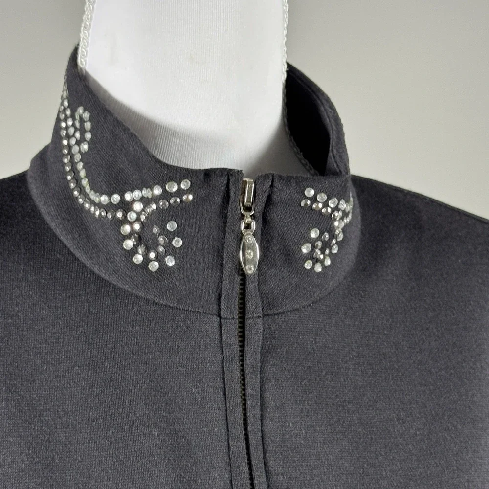 Drapers & Damons Black Zip Jacket Rhinestone Collar Glittercore Womens M Read
